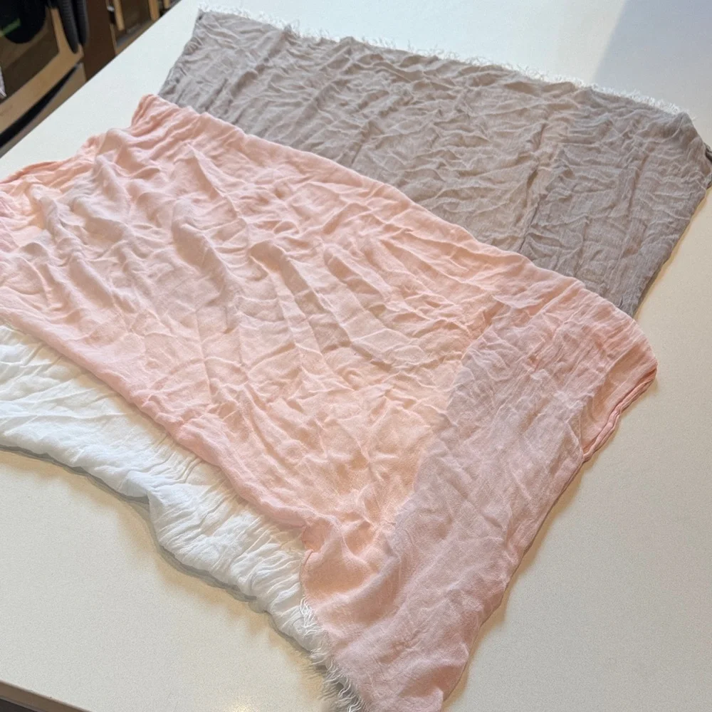 Spumoni Lightweight Colorblock Scarf Wrap with Fringe Ends, Flawed